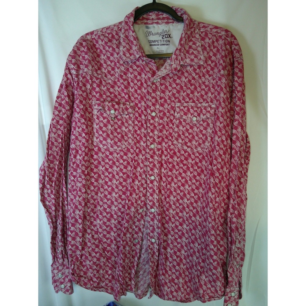 Wrangler 20X Competition Mens XL Red Geometric Western Button Down Shirt MJC162M